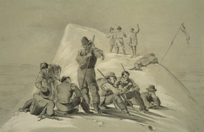 Ansicht vom Gipfel, aus Zehn Szenen beim letzten Aufstieg auf den Mont Blanc, einschließlich fünf Ansichten vom Gipfel, von J.D.H. Browne, veröffentlicht 1853 von English School
